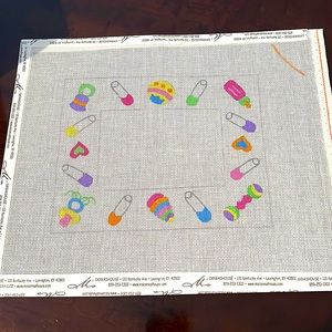Handpainted Needlepoint Canvas Baby Picture Frame